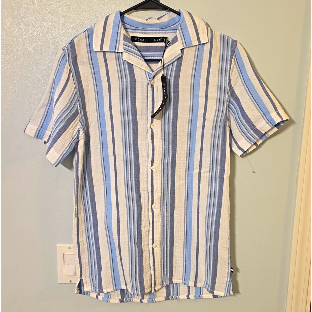 Edgar + Ash Men's Cotton Short Sleeve Striped Button-Up XS Blue/White #163
